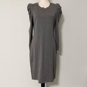 Calvin Klein Women's Gray Knit Puff Sleeve Dress Size Medium
